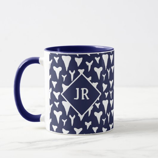 Nautisch blauw en witte haaientanden Patroon Mok (Links)