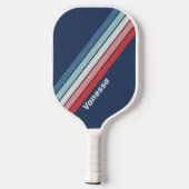 Nautisch Blauw Gestreept met Naam Pickleball Paddle (Achterkant)