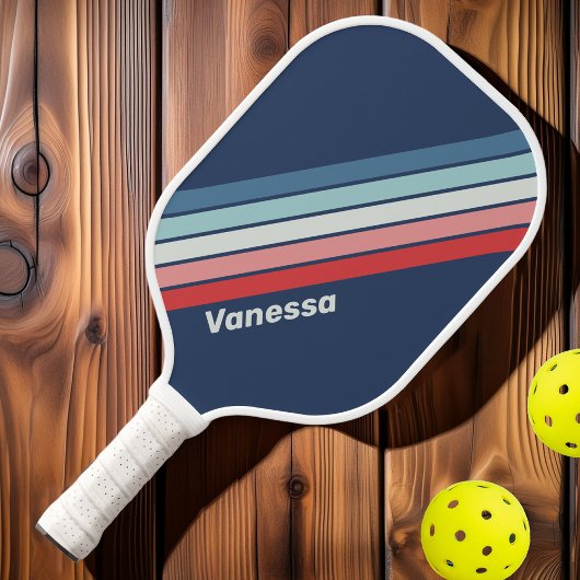 Nautisch Blauw Gestreept met Naam Pickleball Paddle