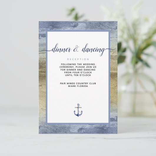 #Nautisch blauw & Goud Waterverf #Wedding Details Informatiekaartje (Staand voorkant)