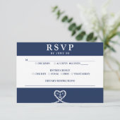 Nautisch Blauw Hart Touw Monogram Bruiloft RSVP Kaartje (Staand voorkant)
