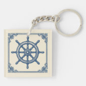  nautisch blauw kapiteinswiel sleutelhanger (Achterkant)