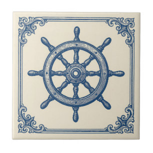 nautisch blauw kapiteinswiel tegeltje