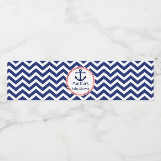 Nautisch blauw rood Baby showers flesje wikkellabe Waterfles Etiket (Enkel label)