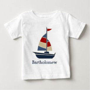 Nautisch blauw, rood, crèmezeilboot, aangepast