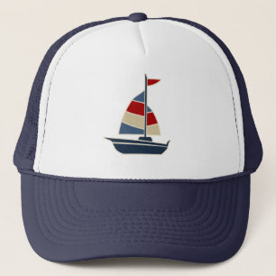 Nautisch blauw, rood, crèmezeilboot, aangepast trucker pet