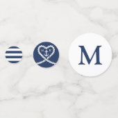 Nautisch Blauw Touw Hart Anker Monogram Bruiloft Confetti (Voorkanten)