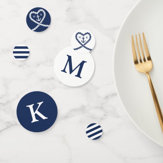 Nautisch Blauw Touw Hart Anker Monogram Bruiloft Confetti (Groep)