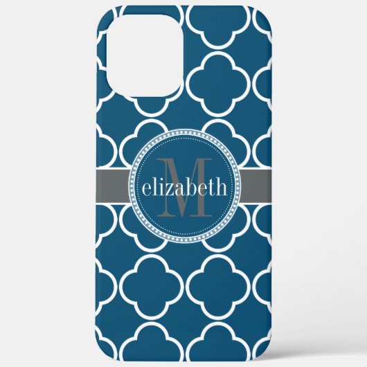 Nautisch blauw | White Quatrefoil Clover Monogram Case-Mate iPhone Case (Achterkant)