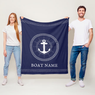 Nautisch blauw wit Anker Aangepast Fleece Deken