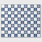Nautisch blauw wit ingecheckt cadeaupapier (Vlak)