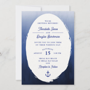 Nautisch Blauw Wit Ovaal Waterverf Wedding Kaart