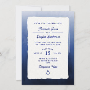 Nautisch Blauw Wit Waterverf Gradient Wedding Kaart