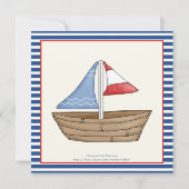 Nautisch blauw, witte zweefboot vierde verjaardags kaart (Achterkant)