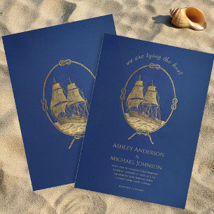Nautisch Blauwe Gouden Schip Zee Huwelijkssluiting Kaart