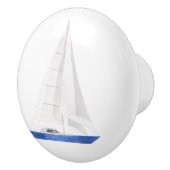 Nautisch Blauwe Jacht Zeilboot Keramische Knop (Rechts)