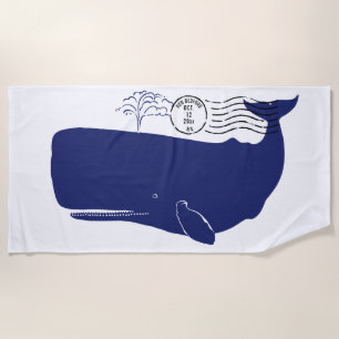 Nautisch blauwe walvis postzegel monogram strandlaken