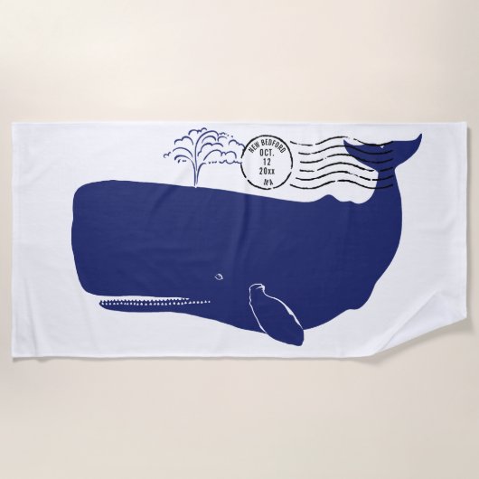 Nautisch blauwe walvis postzegel monogram strandlaken (Voorkant)