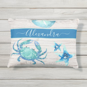 Nautisch Blauwgroen blauw zand en dollar Buitenkussen