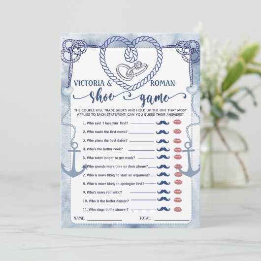 Nautisch Bruidsschoenenspel Bruiloft Bruidsfeest V Kaart (Staand voorkant)