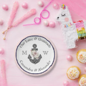 Nautisch Bruiloft Bloemen Anker Marine Blauw en Ro Papieren Bordje (Feest)