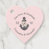 Nautisch Bruiloft Bloemen Anker Marine Blauw Roze Bedankjes Labels (Voorkant)