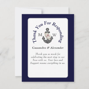Nautisch Bruiloft Bloemen Anker Marine Blauw Wit RSVP Kaartje