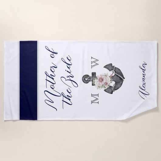 Nautisch Bruiloft Bloemen Anker Marine Moeder van Strandlaken (Voorkant)