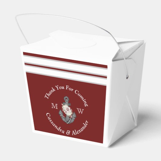 Nautisch Bruiloft Bloemen Anker Maroon Bourgondië  Bedankdoosjes (Achterkant)