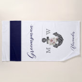 Nautisch Bruiloft Bloemen Anker Navy Grey Groomsma Strandlaken (Voorkant)