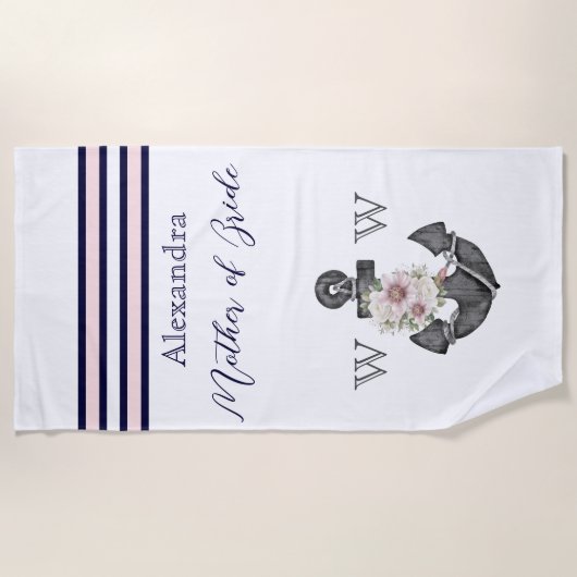 Nautisch Bruiloft Bloemen Anker Roze Marine Moeder Strandlaken (Voorkant)