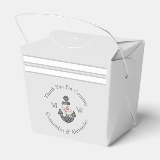 Nautisch Bruiloft Bloemen Anker Zilver Grijs Bedankdoosjes (Achterkant)