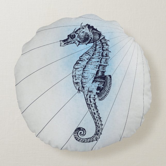  nautisch charmant zeepaardje rond kussen (Achterkant)