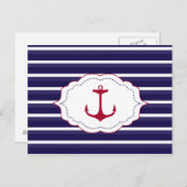 Nautisch Donkerblauw Wit Strepen Rood Anker Briefkaart (Voorkant / Achterkant)