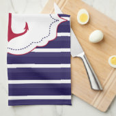 Nautisch Donkerblauw Wit Strepen Rood Anker Theedoek (Quarter Fold)