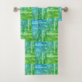 Nautisch Driftwood Zeesterren Patroon Blauw Groen Bad Handdoek