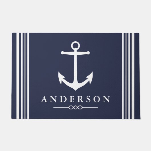 Nautisch Elegant Wit Anker | Gepersonaliseerd Deurmat (Voorkant)