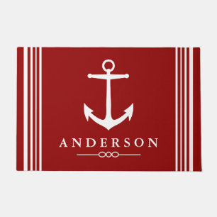 Nautisch Elegant Wit Anker   Gepersonaliseerd Deurmat