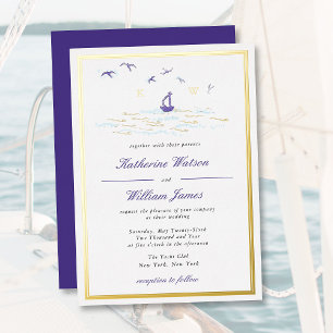 Nautisch Elegante Boot Oceaanprint Elegante Trouw Folie Uitnodiging
