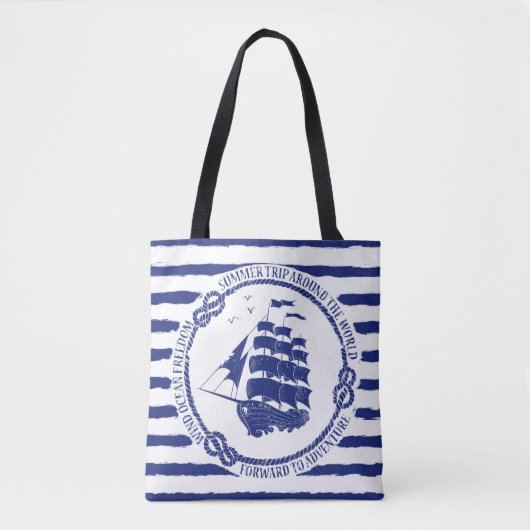 Nautisch embleem met zeilschip tote bag (Voorkant)
