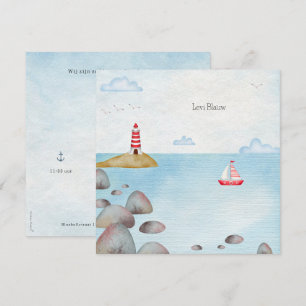 Nautisch Geboortekaartje Met Zee & Vuurtoren Notitiekaartje