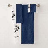 Nautisch gestreept marineblauw en wit anker bad handdoek (Insitu)