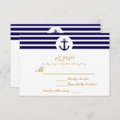Nautisch Gestreepte Anker RSVP Wedding Kaart (Voorkant / Achterkant)