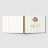 Nautisch Gestreepte Gouden Zeeschelp Kustbruiloft Gastenboek (Volledig)