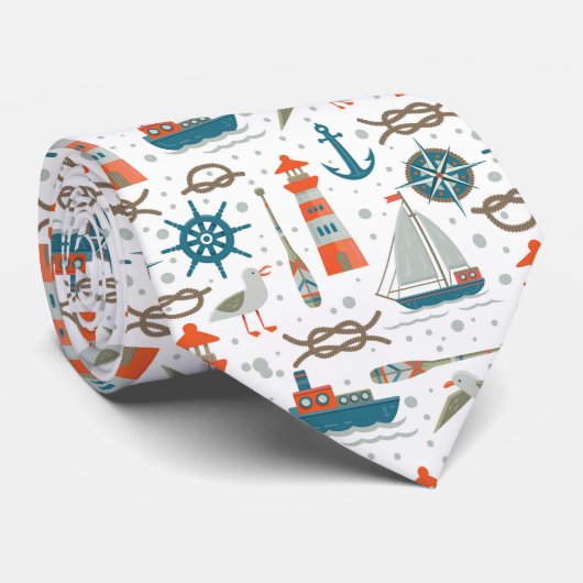 Nautisch gevlekt rood blauwgroen wit patroon stropdas (Opgerold)