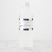 Nautisch, Goud met Navy Stripes Waterfles Etiket (Voorkant)