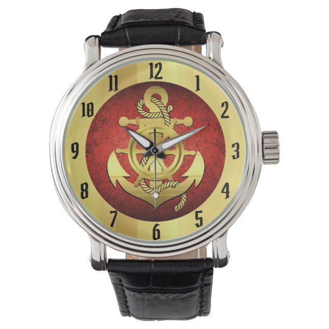 Nautisch goud schip/bootanker/blauw horloge (Voorkant)