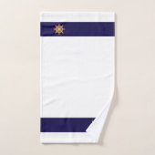 Nautisch gouden scheepswiel op blauw en wit marine bad handdoek (Handdoek)