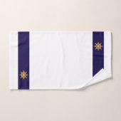 Nautisch gouden scheepswiel op blauw en wit marine bad handdoek (Handdoek)