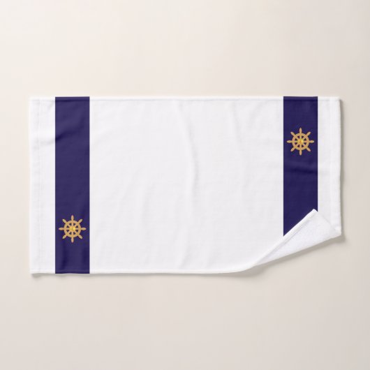 Nautisch gouden scheepswiel op blauw en wit marine bad handdoek (Handdoek)